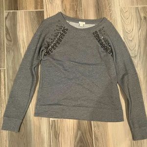 J. Crew Embellished Grey Sweatshirt, Size: Small